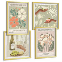 BILDER SET 4er Set - 50x50 cm & 40x60 cm Goldrahmen - Blumenposter Weinstadt - Goldfarben, Kunststoff (50/50cm) - TULUP