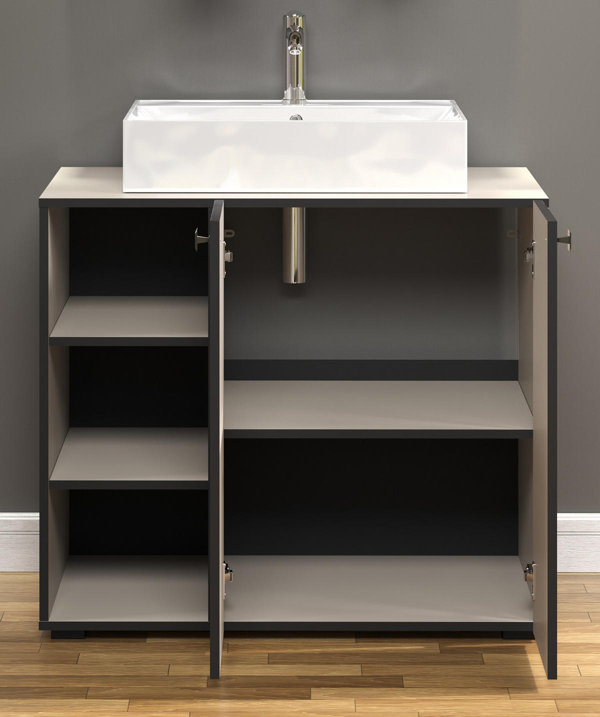 WASCHTISCH Kaschmir, Grau 90 cm, Set inklusive Waschbecken - Kaschmir/Schwarz, Holzwerkstoff/Metall (90/91/53cm) - Top.Furn