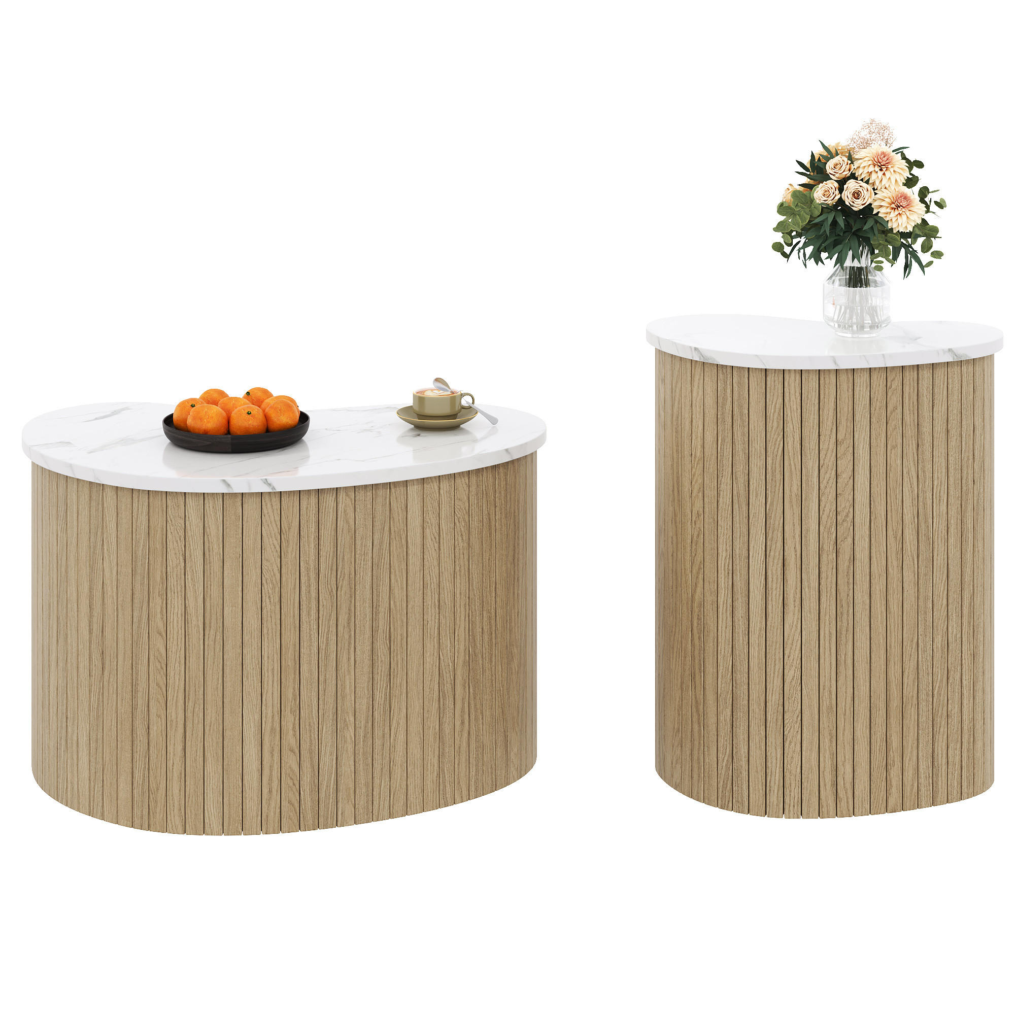 COUCHTISCH-SET 2-teilig 60/37/38 cm Natur Weiß aus MDF mit Marmor- und Holzoptik - Naturfarben, Holzwerkstoff (60/37/38cm) - OKWISH
