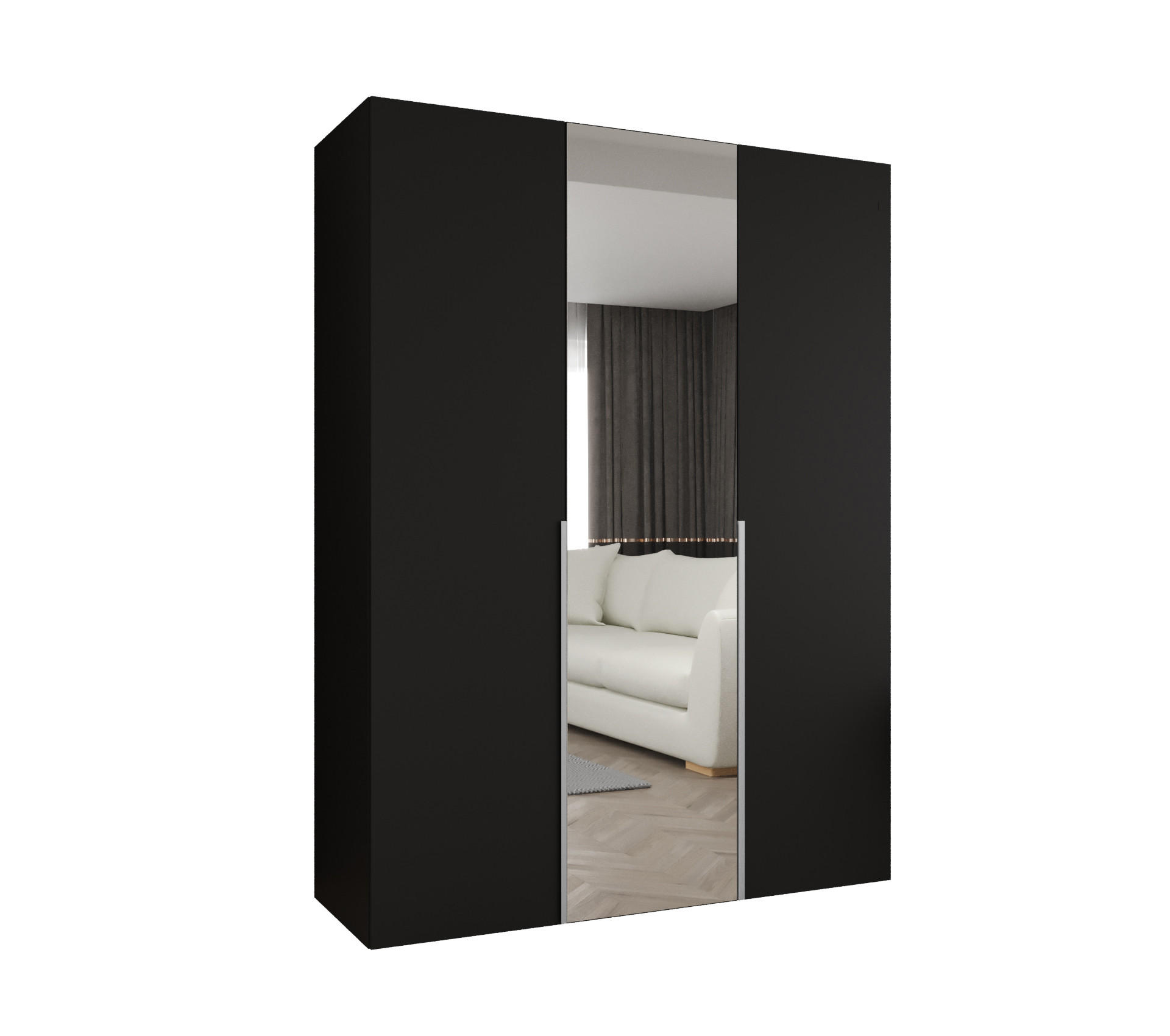 DREHTÜRENSCHRANK 202/150/52 3-türig - Kaschmir/Schwarz, Holz (150/202/52cm) - Abiks Möbel