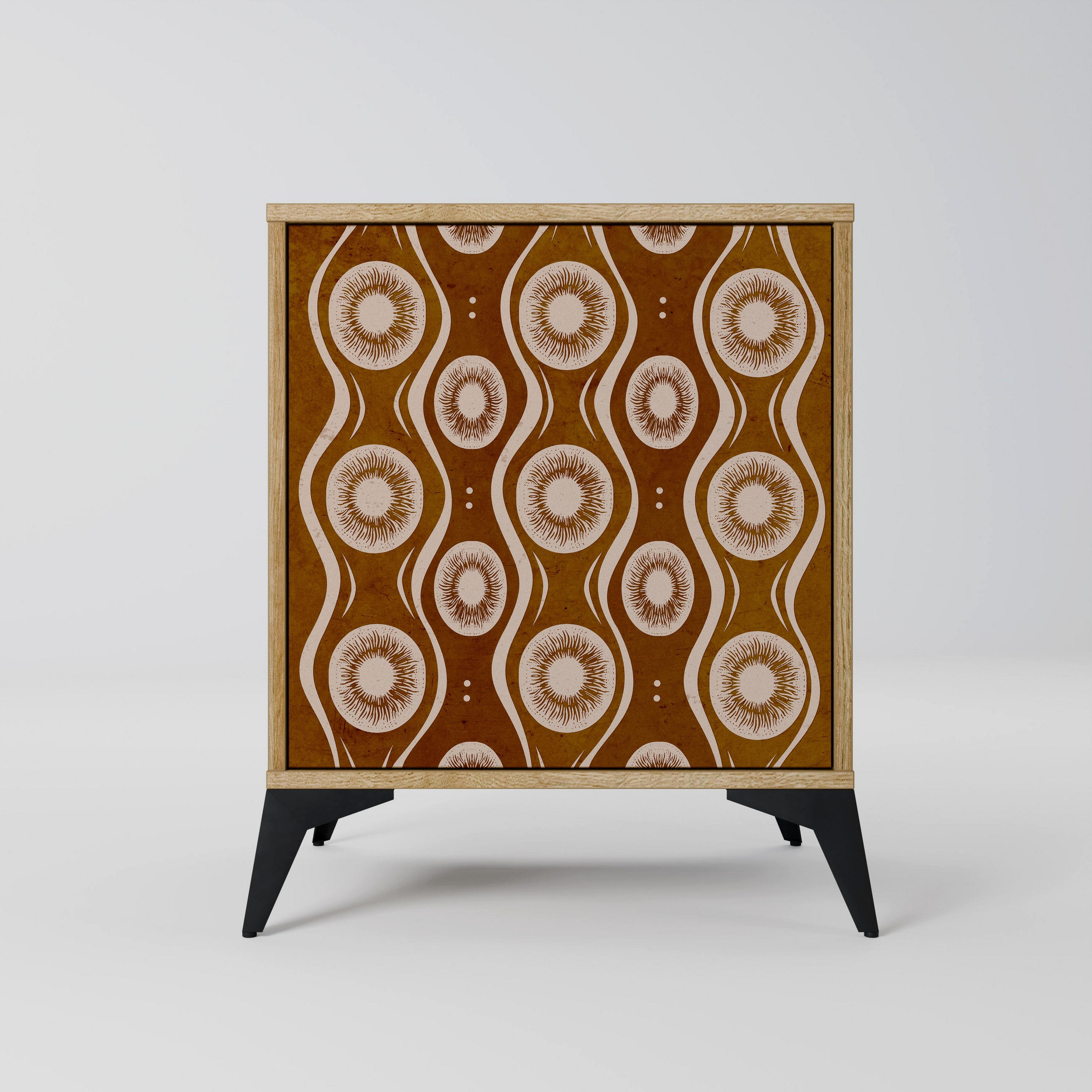 SIDEBOARD BROWN EYES, Eichefarben, 57,5x42x70,5 cm, Schwarze Metall-Sternfüße - Eichefarben/Multicolor, Holzwerkstoff/Metall (57.5/70.5/42cm) - SpaceRebels
