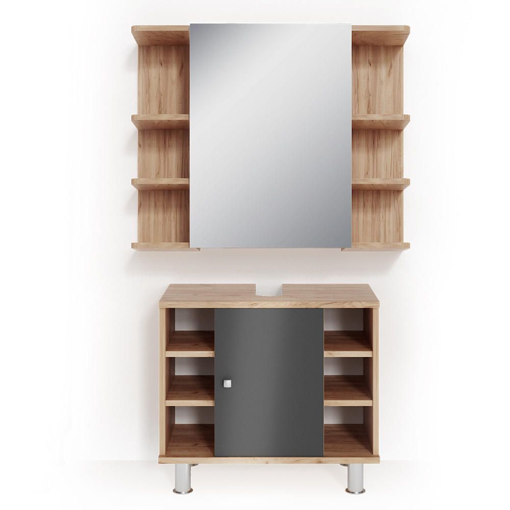 BADMÖBEL-SET Fynn Eiche 2 Teile - Eichefarben/Anthrazit, Holzwerkstoff (60/54/32cm) - Vicco