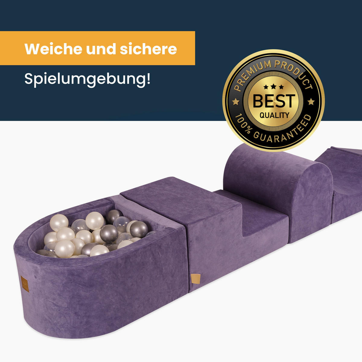 BÄLLEBAD klein mit Schaumstoff Bausteinen für Kinder, Samt, Ecru - Ecru/Transparent, Textil (250/45/30cm) - MeowBaby