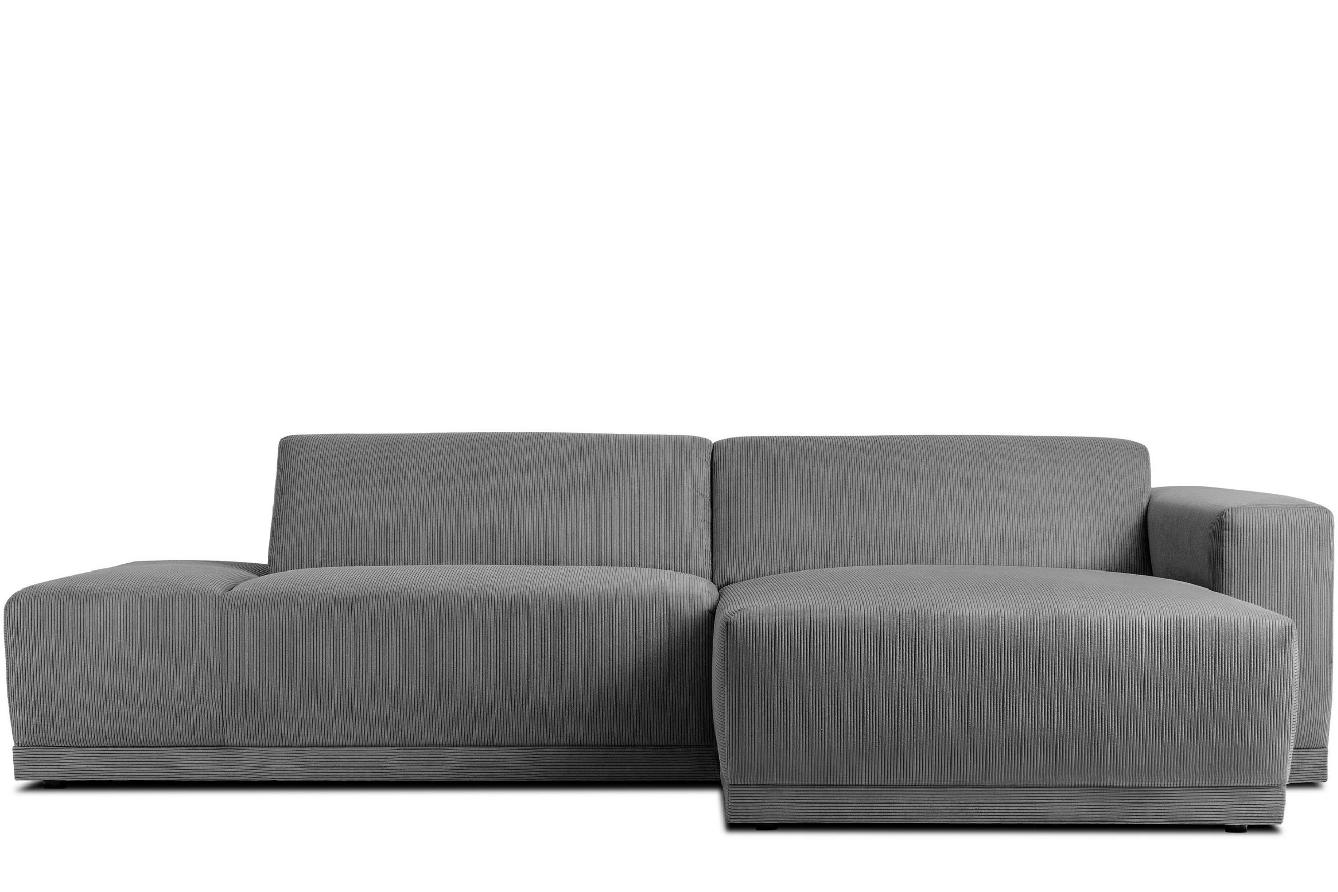 ECKSOFA-RECHTS MUDI in moderner Optik mit hochwertigem Kaltschaum, Cord-Stoff, grau - Schwarz/Grau, Textil (280/160cm) - KONSIMO®