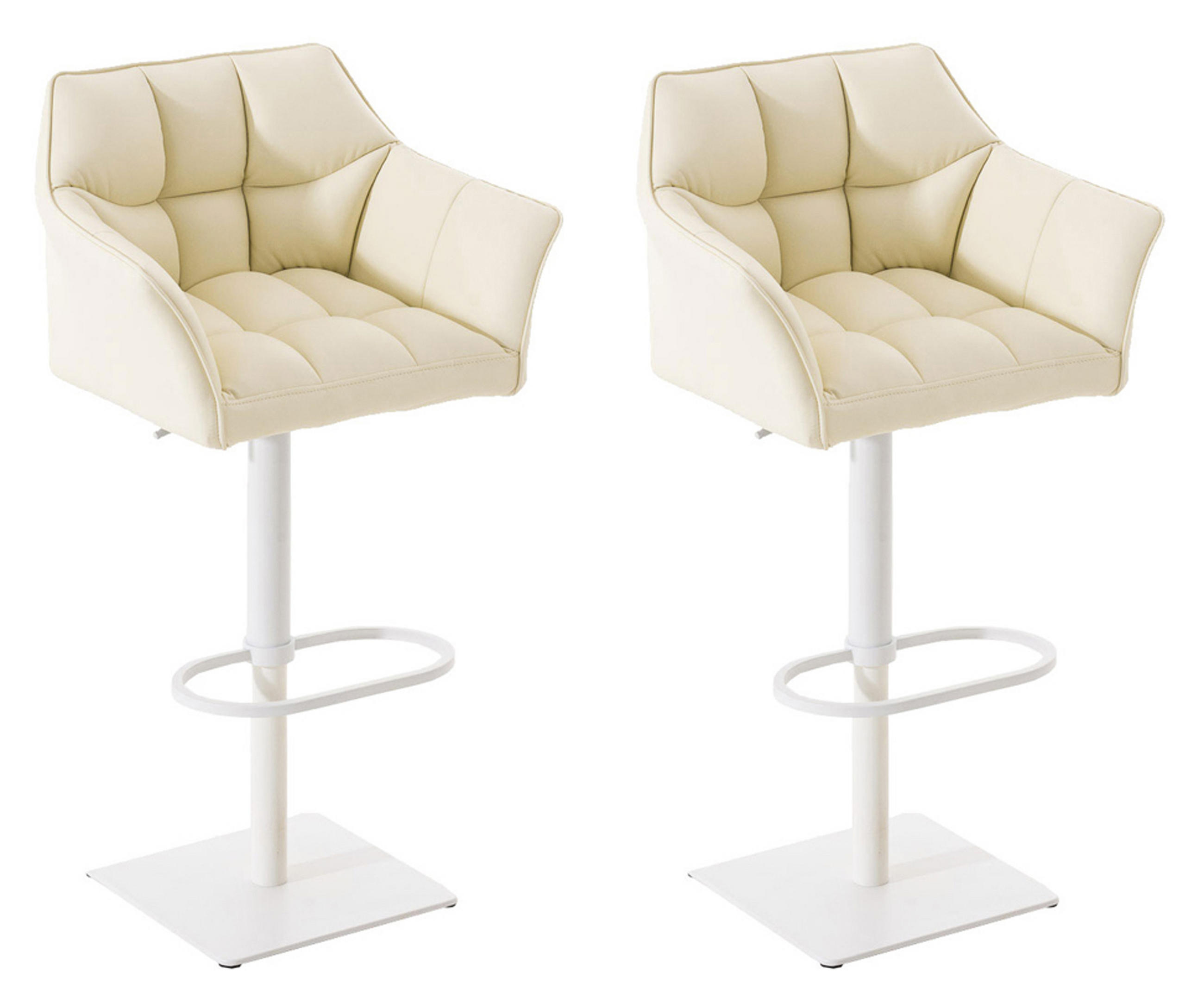 BARHOCKER 2er Set Damaskus Kunstleder weiß creme - Naturfarben/Weiß, Textil/Metall (64/110/48cm) - TPFLiving