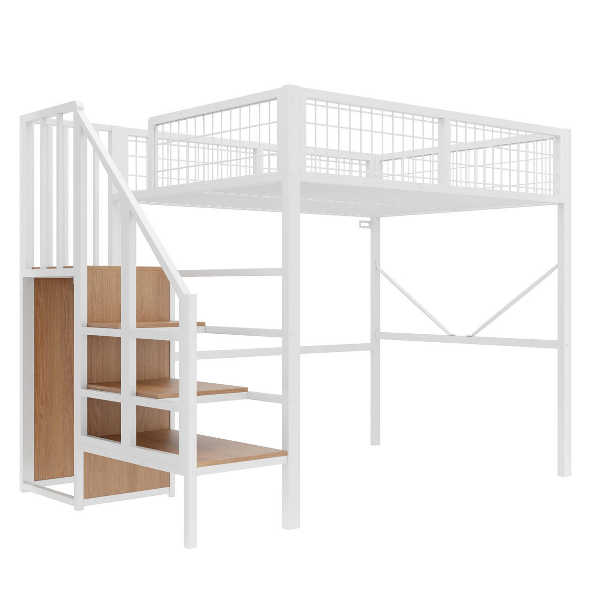 HOCHBETT 140/200 cm mit Stauraumleiter und LED, DE-41606, in Weiß - Weiß, Metall (140/200cm) - ComfortXL