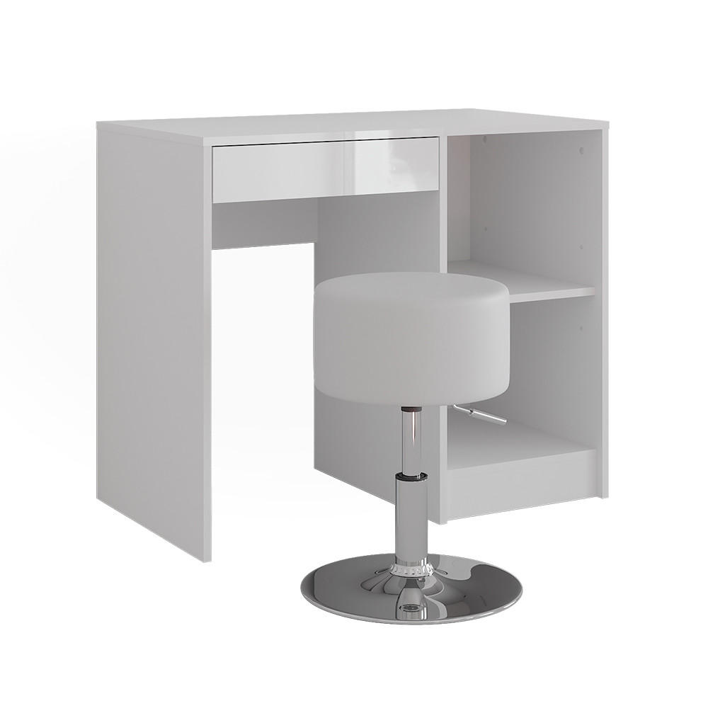 SCHMINKTISCH Sherry Weiß/Weiß Hochglanz 89.8 cm mit Hocker - Weiß Hochglanz, Holzwerkstoff (89.8/76/50.1cm) - Vicco