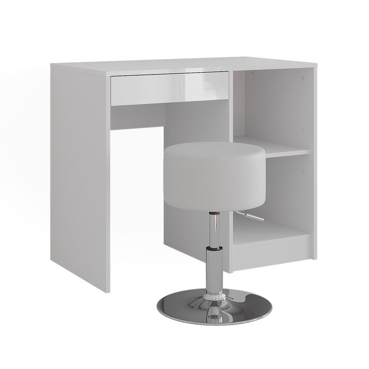 SCHMINKTISCH Sherry Weiß/Weiß Hochglanz 89.8 cm mit Hocker - Weiß Hochglanz, Holzwerkstoff (89.8/76/50.1cm) - Vicco