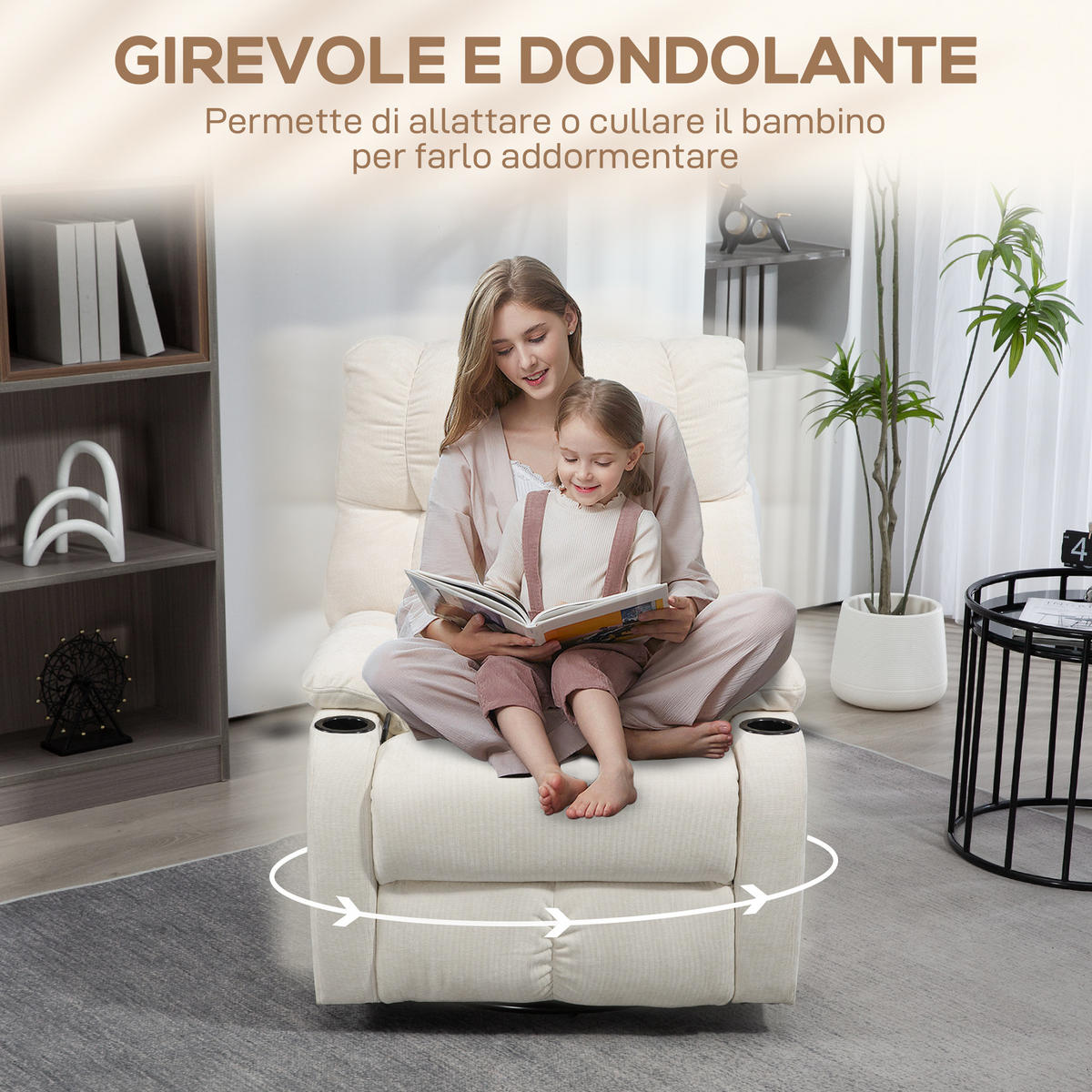 RELAXSESSEL,135° verstellbar Getränkehalter Fußstütze Leinenoptik,beige - Beige, Textil (88/108/96cm) - Vallsero