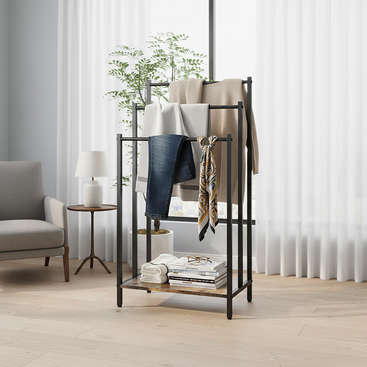 HANDTUCHSTÄNDER - Schwarz, Holzwerkstoff/Metall (43/81/28cm) - Relaxdays