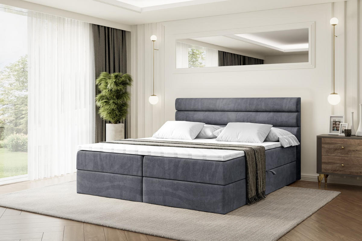 BOXBETT mit Matratze H4 und Lattenrost - CELESTIA - 200x200 cm - H4 - Dunkelgrau - Dunkelgrau, Holzwerkstoff (200/200cm) - ALTDECOR