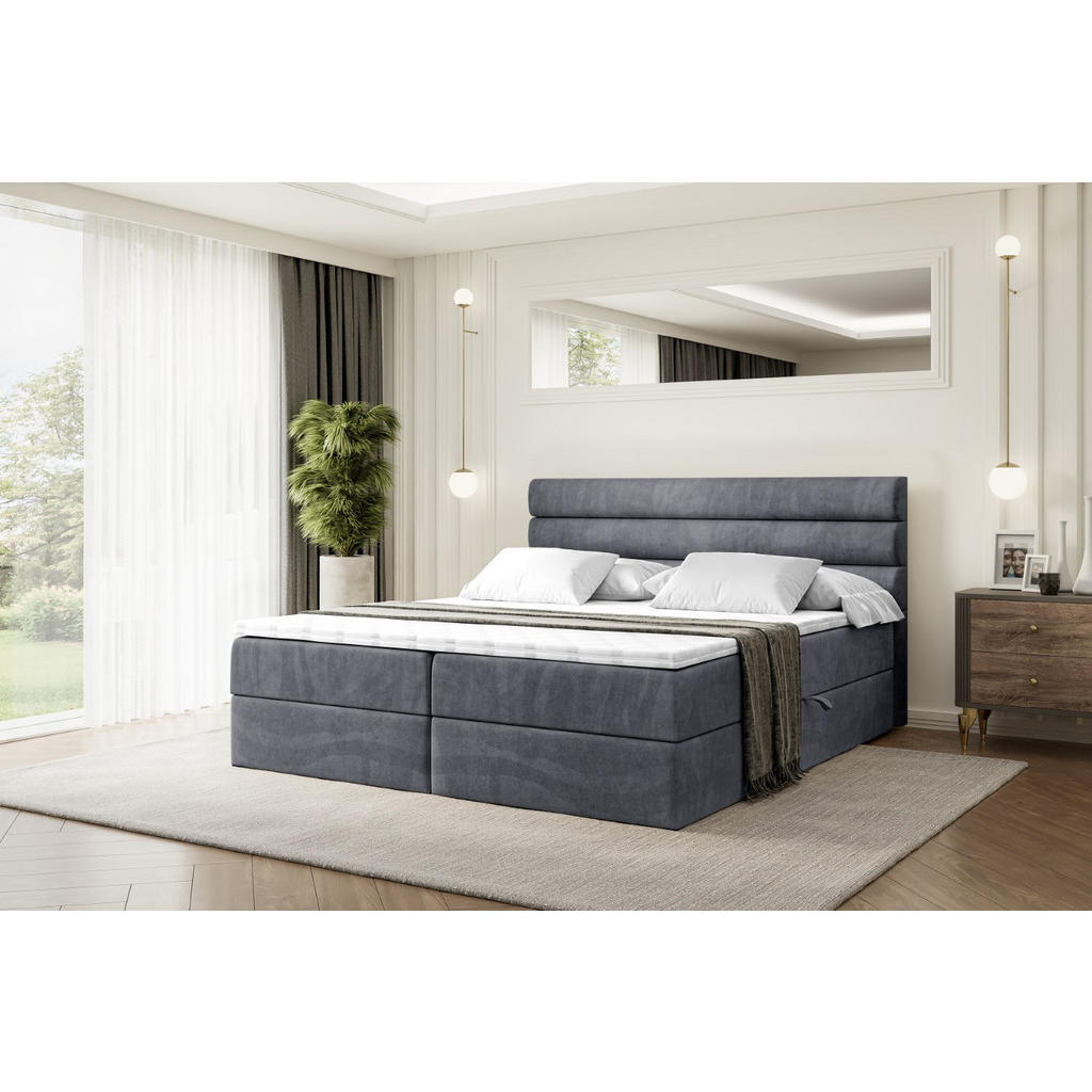 Thumbnail - Altdecor Boxbett, Dunkelgrau, Holzwerkstoff, Höhe ca. 20 cm, 200x200 cm, Schlafzimmer, Betten, Boxspringbetten