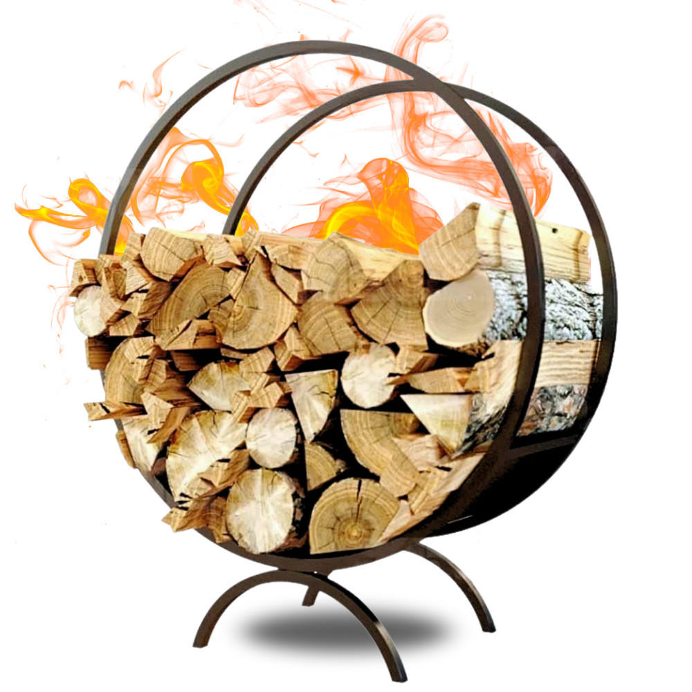 BRENNHOLZREGAL innen Metall FUSI Rund Schwarz - Schwarz, Metall (60/70/25cm) - DELUKE