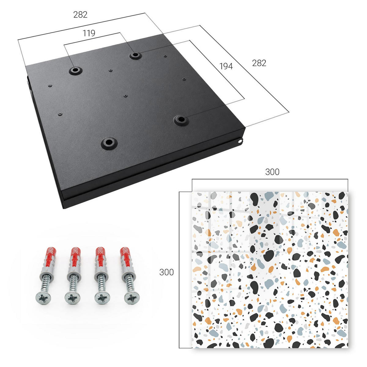 SCHLÜSSELBOX Schwarz 30x30 cm- Türöffnung nach rechts - Terrazzo-Muster - Schwarz, Metall (30/30/5cm) - TULUP