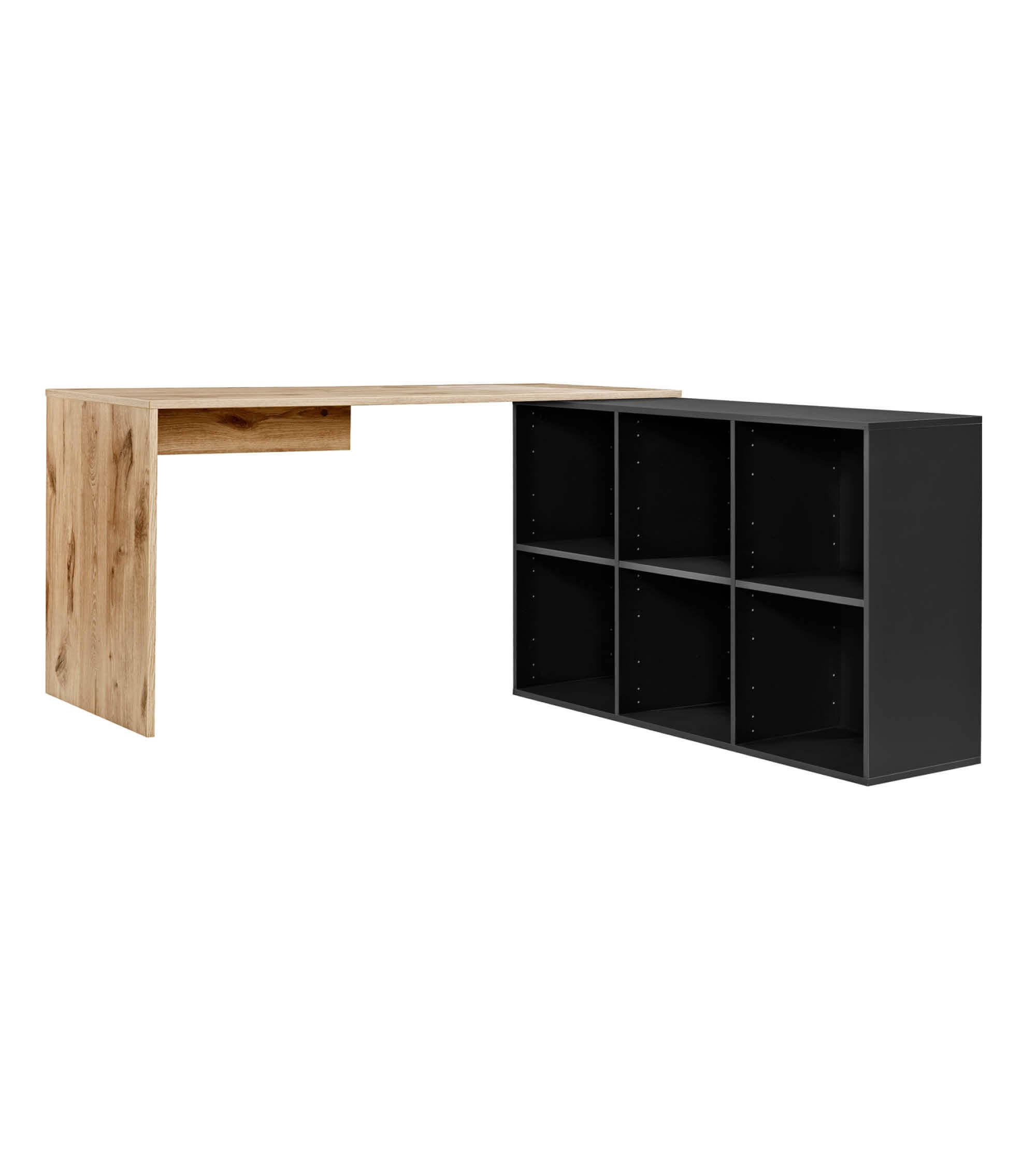 ECKSCHREIBTISCH Der Produktive - Eichefarben/Schwarz, Holzwerkstoff (65/145/77cm) - Mokebo