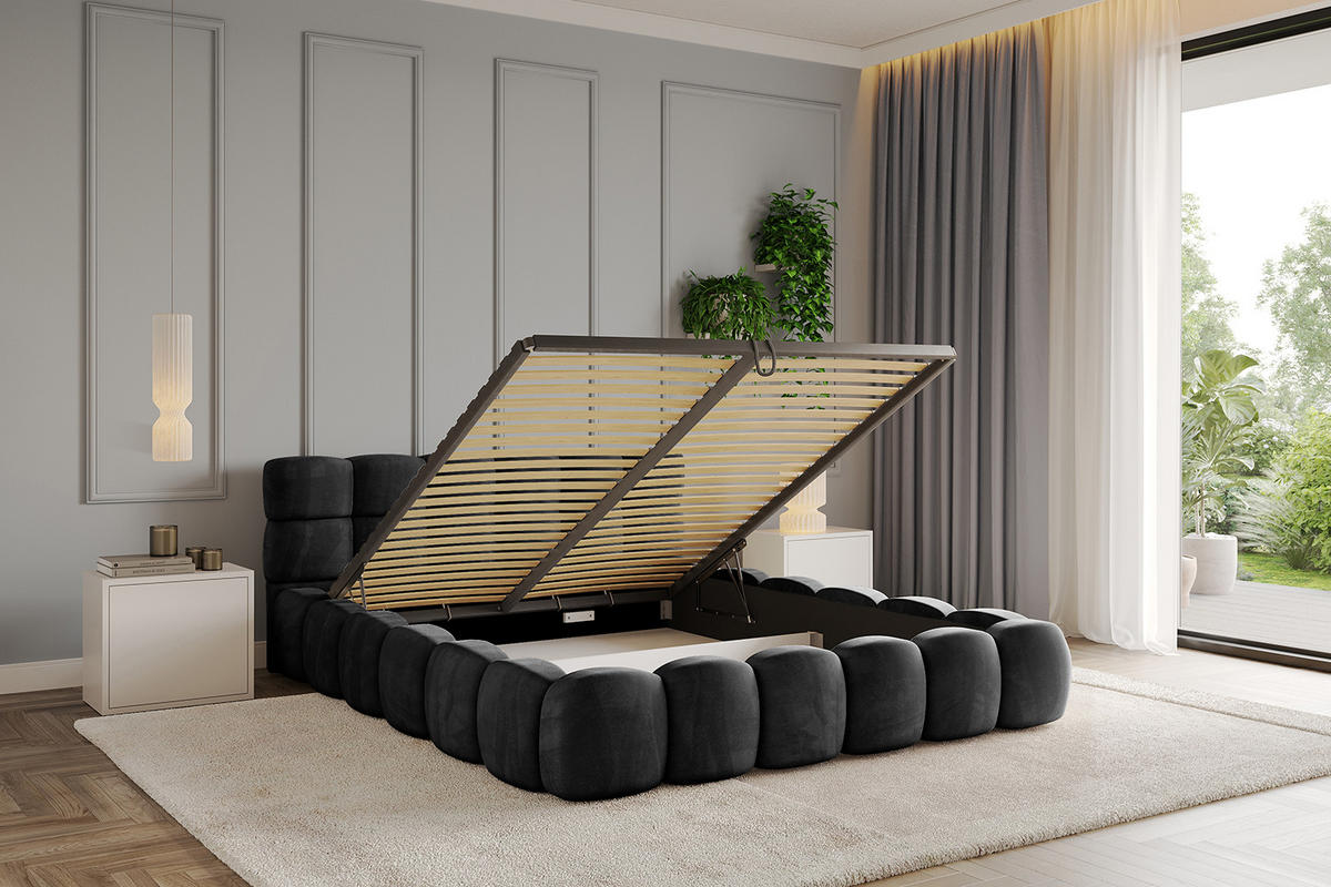 POLSTERBETT mit Bettkasten und Lattenrost, Boxbett ohne Matratze - LEYA-v1 200x200 Schwarz - Schwarz, Holzwerkstoff/Textil (200/200cm) - ALTDECOR