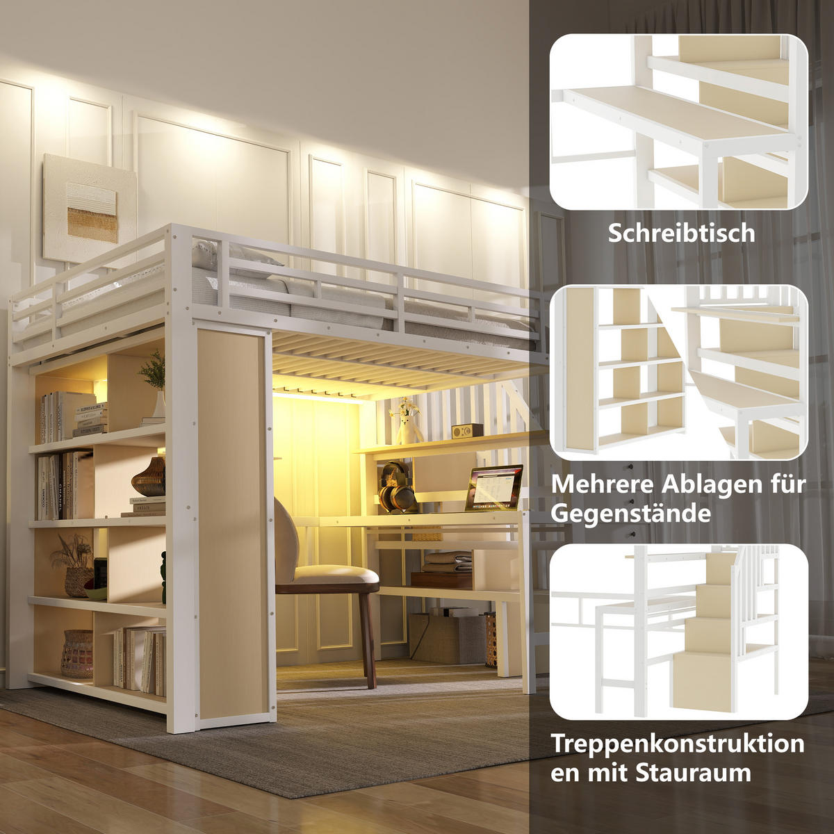 HOCHBETT Eisen 140/200 cm Weiß - Weiß, Metall - Raumix