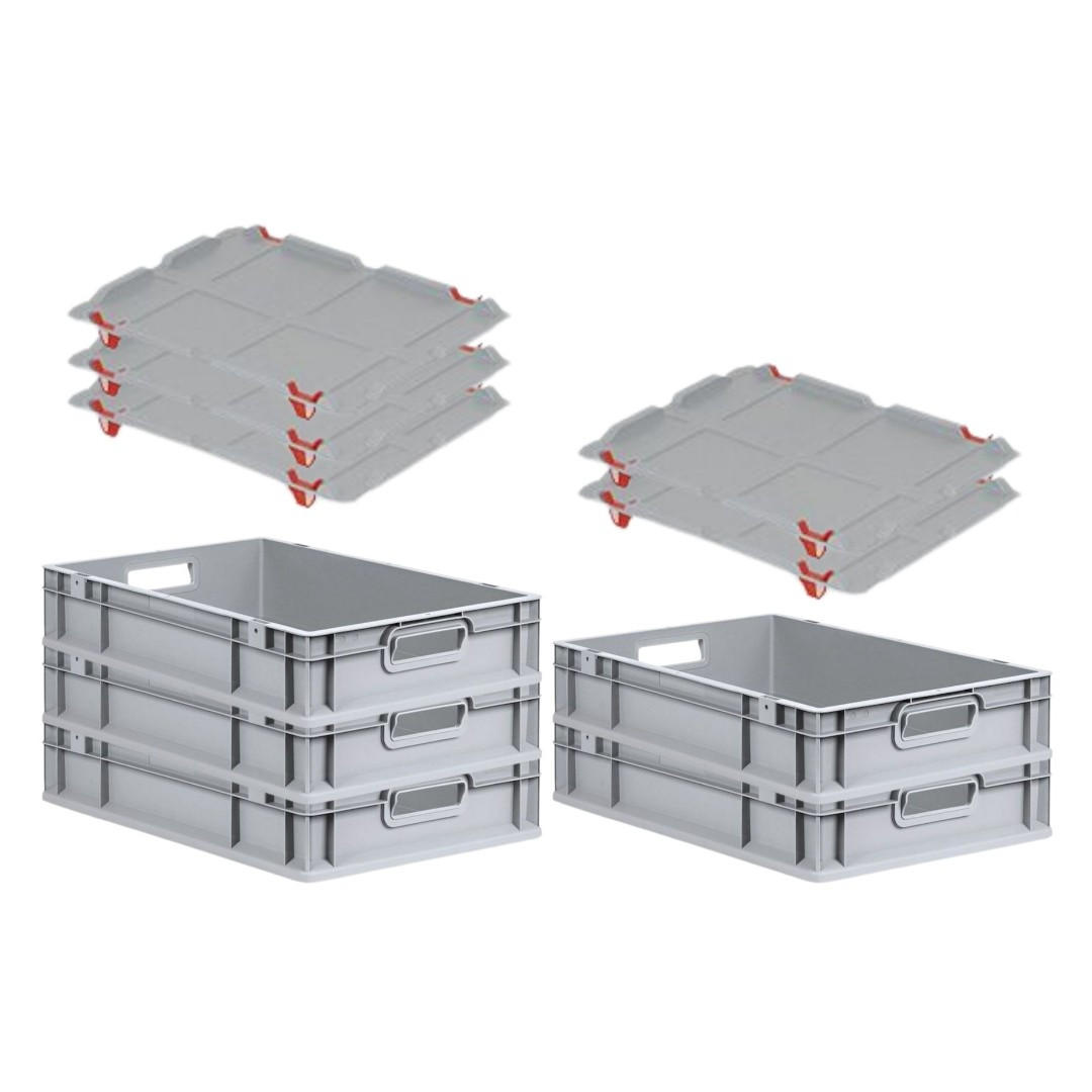 EUROBOX 5x Nextgen Economy Mit Auflagedeckel Grau/Rot Griffe Offen 23 Liter - Rot, Kunststoff (40/12/60cm) - PROREGAL