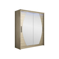 SCHWEBETÜRENSCHRANK Westa VIII, mit RGB LED Beleuchtung - Silberfarben/Sonoma Eiche, Holzwerkstoff/Metall (150/200/58cm) - MIRJAN24