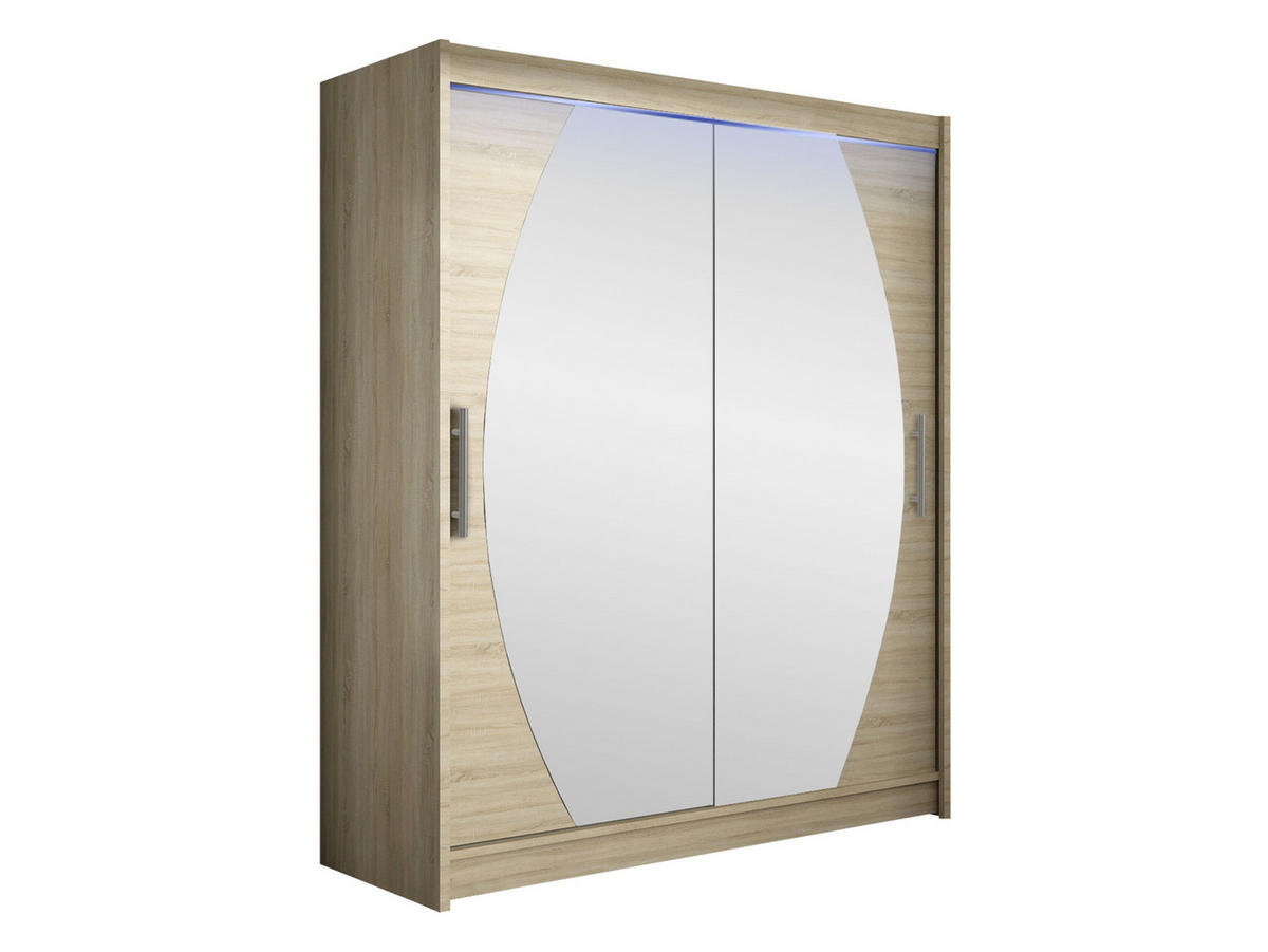 SCHWEBETÜRENSCHRANK Westa VIII, mit RGB LED Beleuchtung - Silberfarben/Sonoma Eiche, Holzwerkstoff/Metall (150/200/58cm) - MIRJAN24