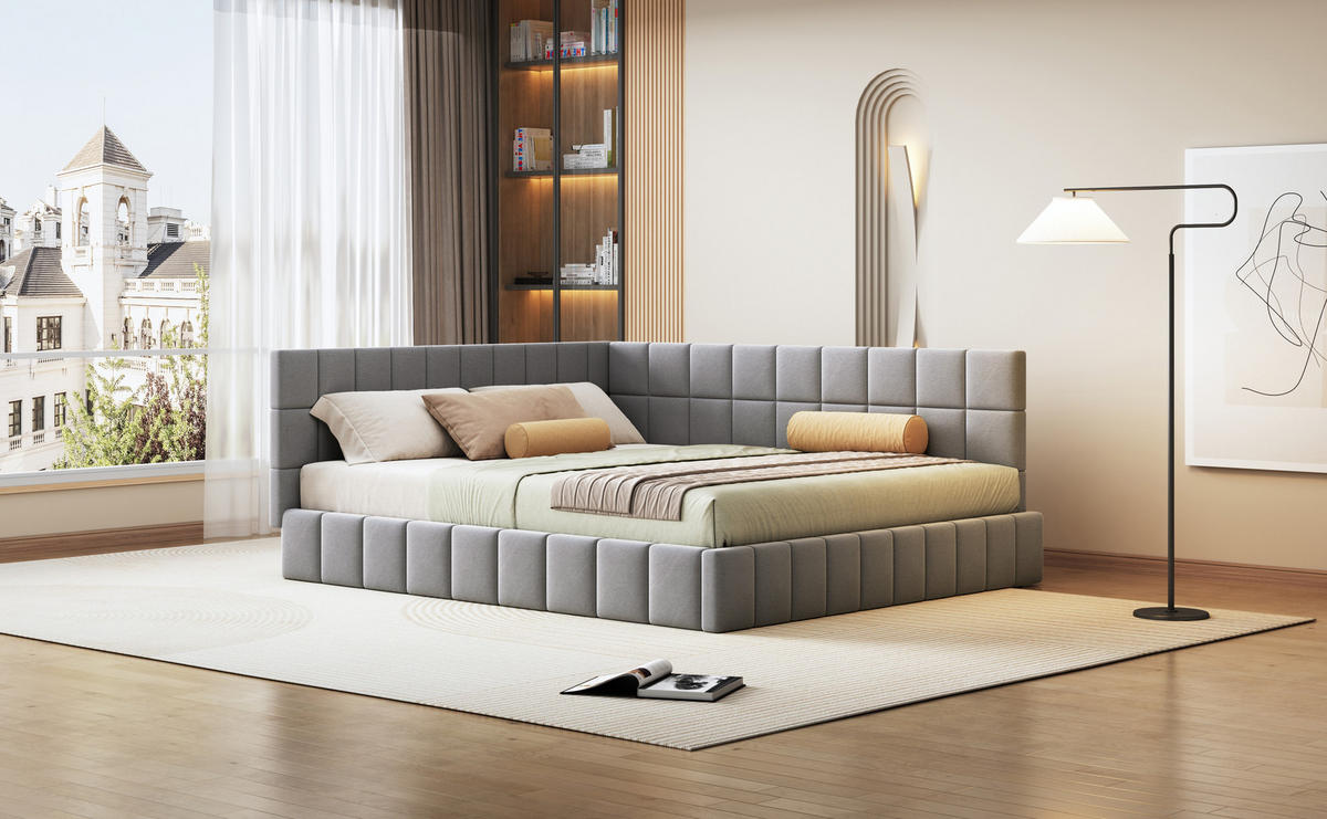 POLSTERBETT 160x200 cm Samt grau - Grau, Textil (160/200cm) - LEBENLANG