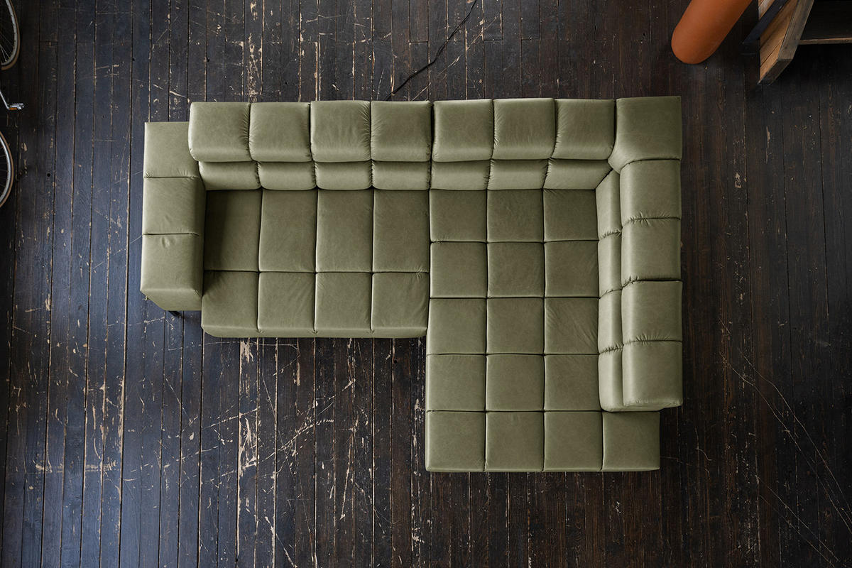 ECKSOFA NELSON Grün Leder Relaxfunktion - Schwarz/Olivgrün, Leder/Metall (321/216cm) - KAWOLA