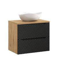 WASCHTISCHKOMBI 70cm 3 Teile - Ocean Black O BM453 in Schwarz/ Geölter Eiche - Eichefarben/Weiß Hochglanz, Holz/Keramik (70/57/46cm)