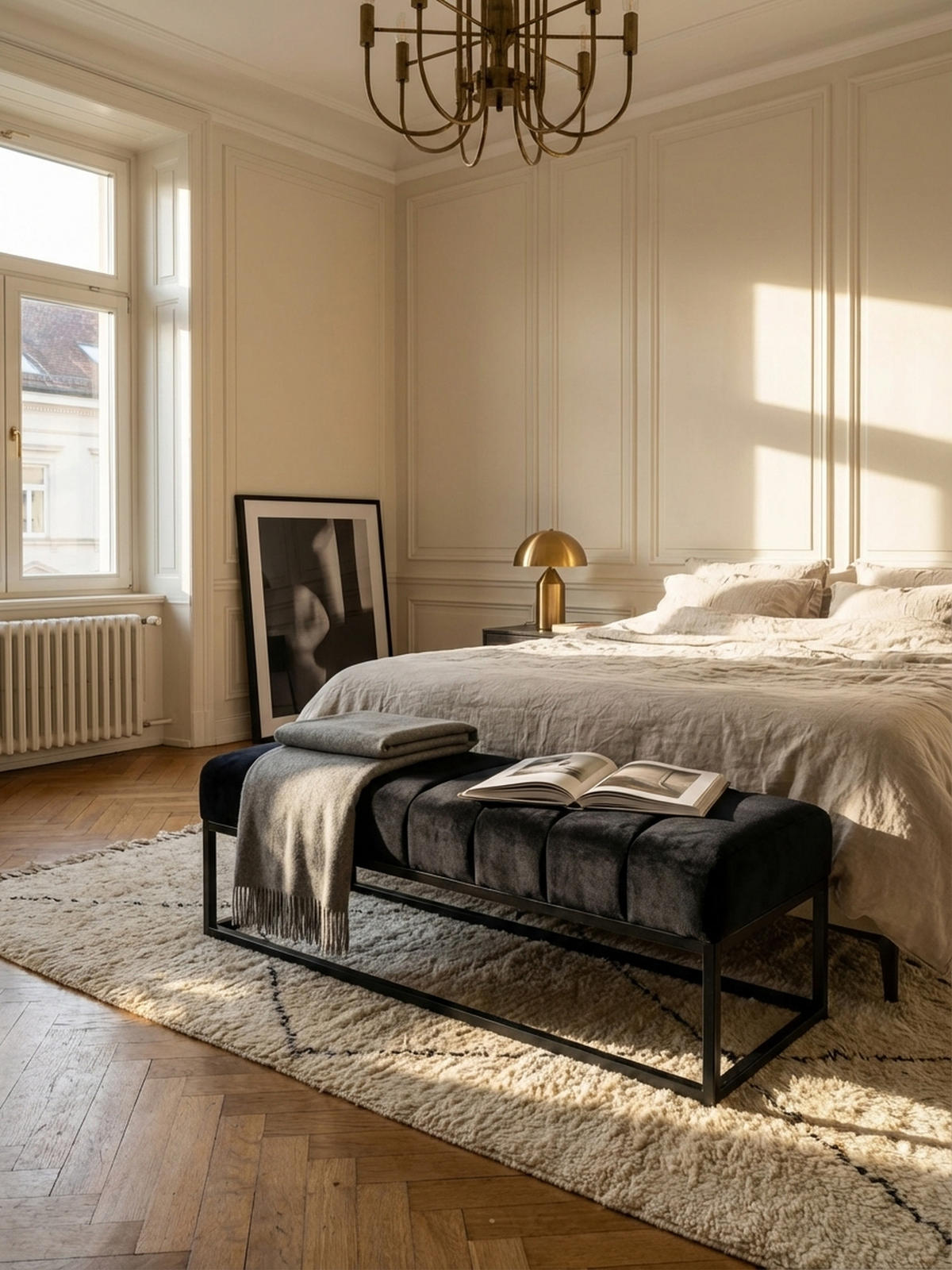 SITZBANK Samt Metallgestell gepolstert, Schwarz 108x40x40 cm - Schwarz, Textil/Metall (108/40/40cm) - KADIMA DESIGN