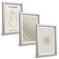 BILDER SET 3er Set - 20x30 cm Silberner Rahmen - Minimalistische Sandlinien Sonne - Silberfarben, Kunststoff (20/30cm) - TULUP