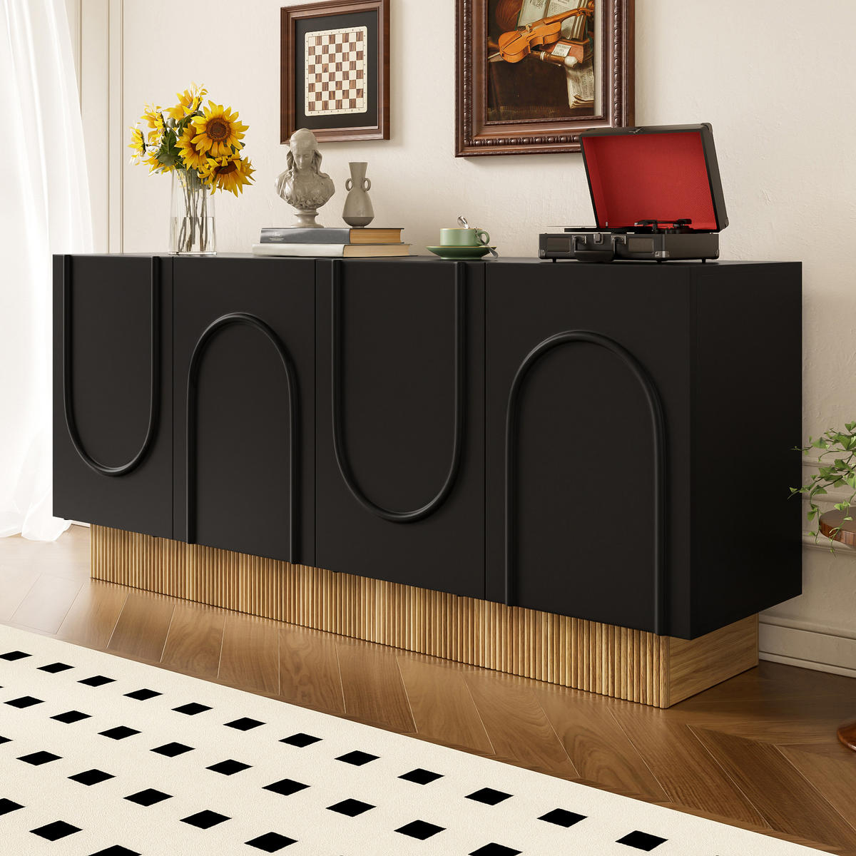 SIDEBOARD 4 Türen 160x75x38 cm - Schwarz, Holzwerkstoff (160/75/38cm) - Fortuna Lai