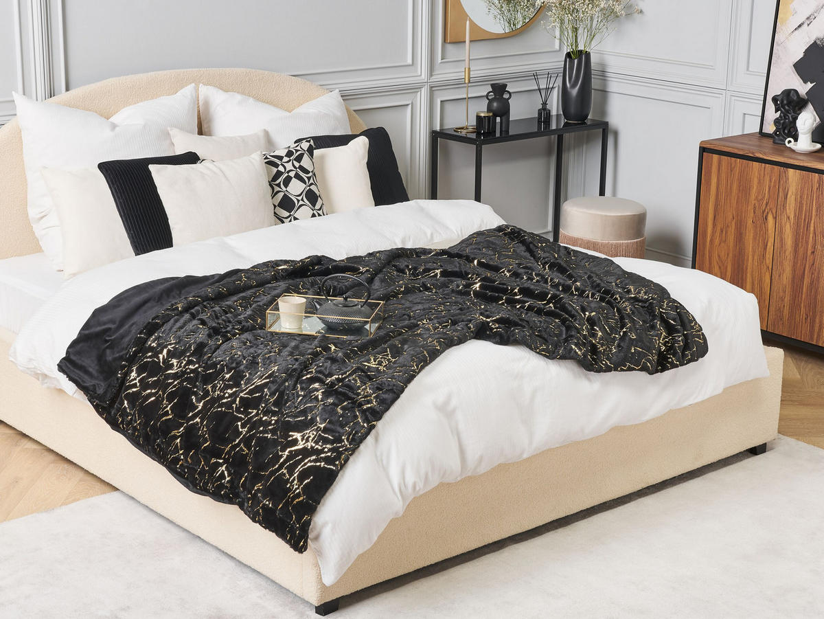 DECKE Schwarz Godavari 150/200 cm - Schwarz, Textil (150/200cm) - Beliani
