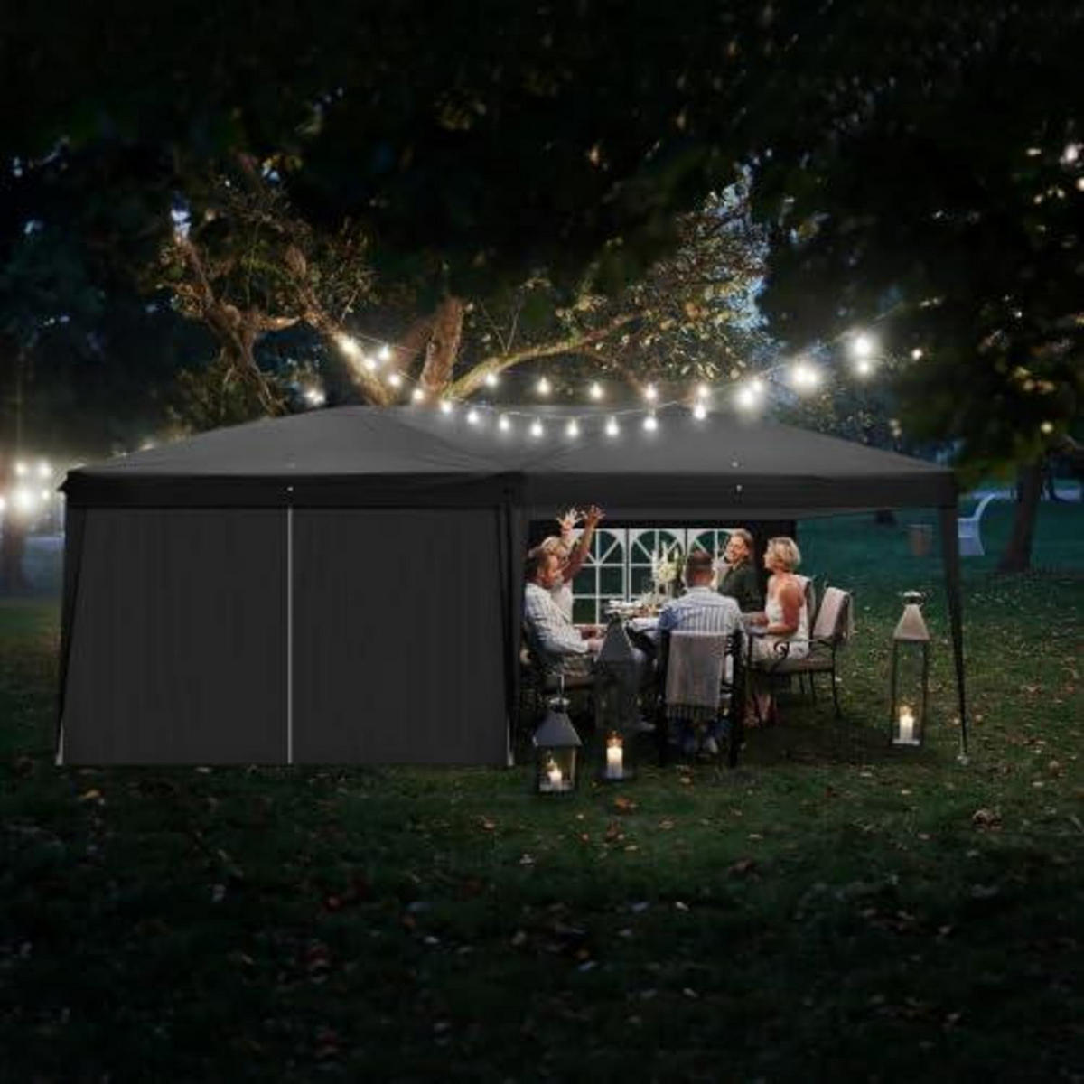 GARTENZELT 3 x 6 m höhenverstellbar wasserdicht dunkelgrau - Anthrazit, Textil (300/255/600cm)
