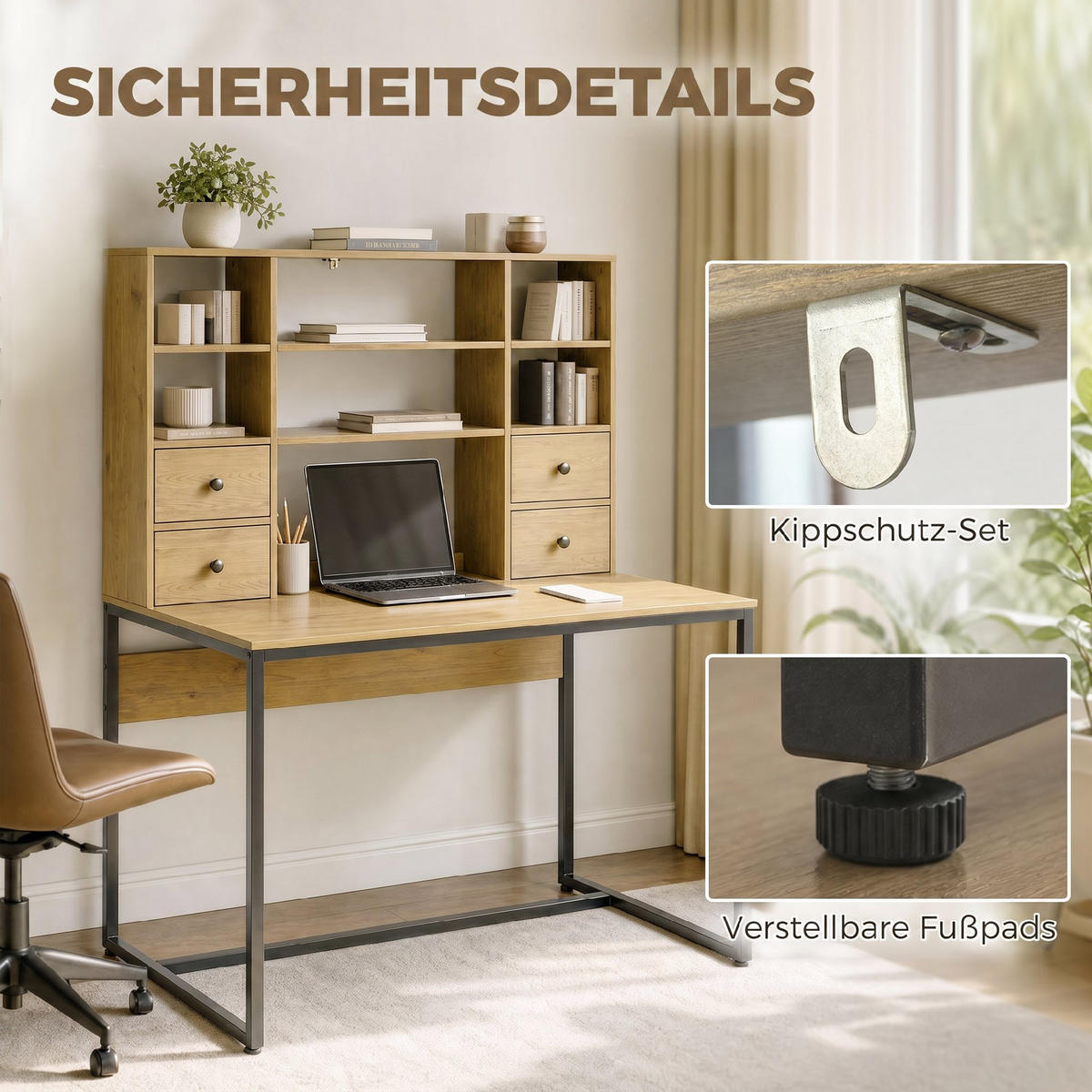 BÜROTISCH Naturholz 1 Stück - Braun, Holzwerkstoff (60/142/105cm) - GiPP