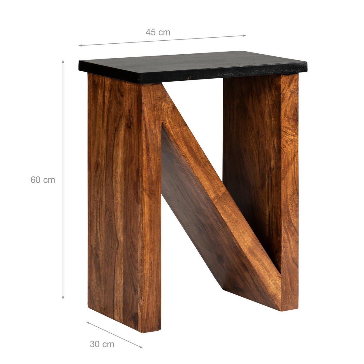 BEISTELLTISCH N-Form 60 cm Braun aus Akazienholz - Braun, Holz (45/30/60cm) - WOMO-DESIGN
