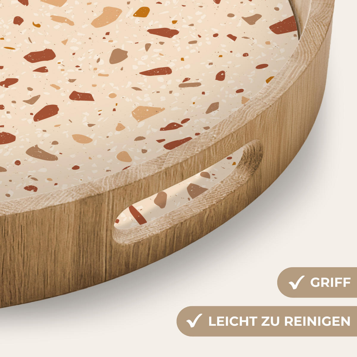 TABLETT - Terrazzo - Muster - Bunt - Stein - 40x40 cm - Beige, Holz (40/5/5cm) - OnlyWow
