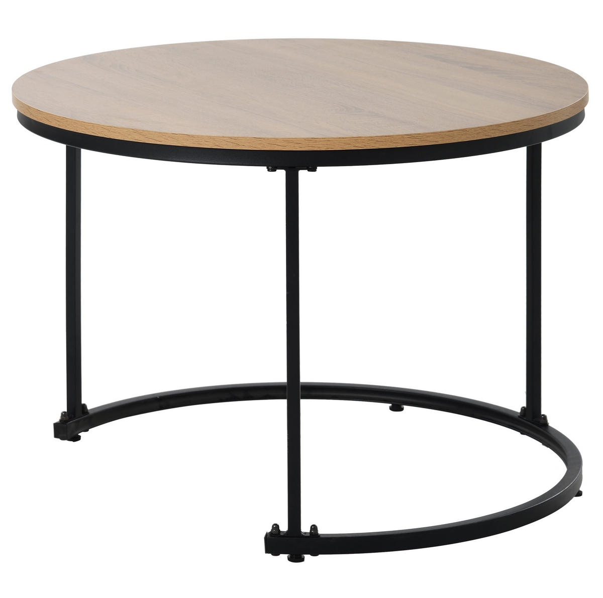 2ER Set runde Couchtische, groß & klein, MDF in Eichefarben, Metallrahmen, 50/70,5 + 45,5/44 cm,Eichefarben - Eichefarben, Holzwerkstoff (70.5/70.5/50cm) - Redom