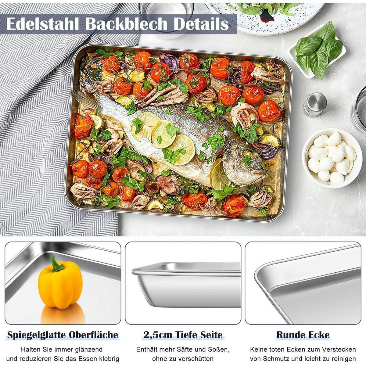 BACKBLECH mit Abkühlgitter 2-teiliges Set 31,5 x 24,6 cm Edelstahl - Silberfarben, Metall (24.6/2.5/31.5cm)