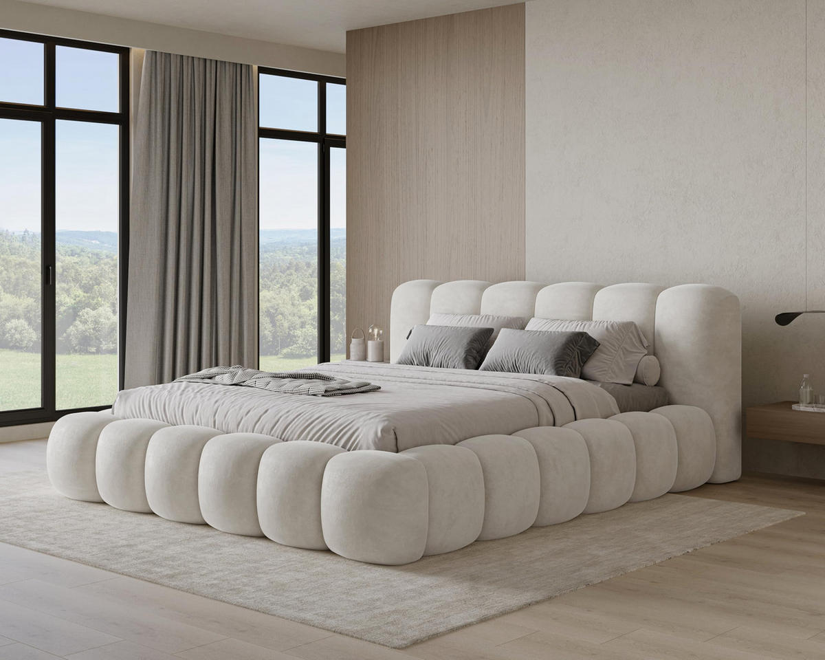 POLSTERBETT 140x200 mit Bettkasten, Lattenrost und Kopfteil, Velluto-Samt Stoffbezug Beige - Beige, Holz (140/200cm) - Chilly