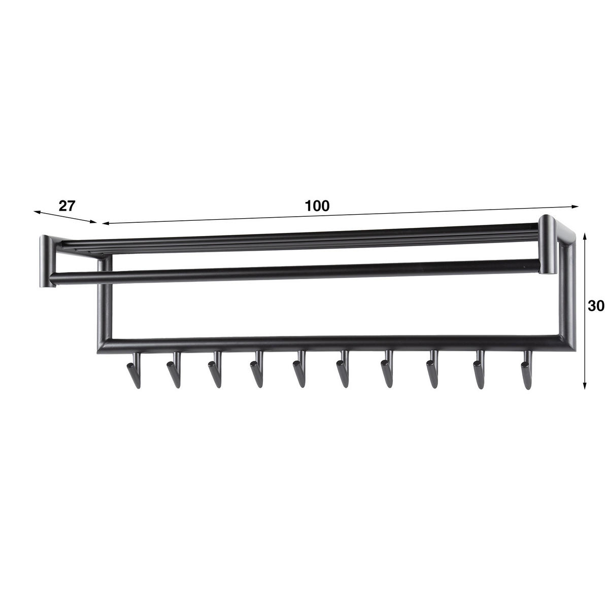 WANDGARDEROBE Peter Grau 27/100/ 35 cm - Dunkelgrau, Metall (100/35/27cm) - Hoyz Collection