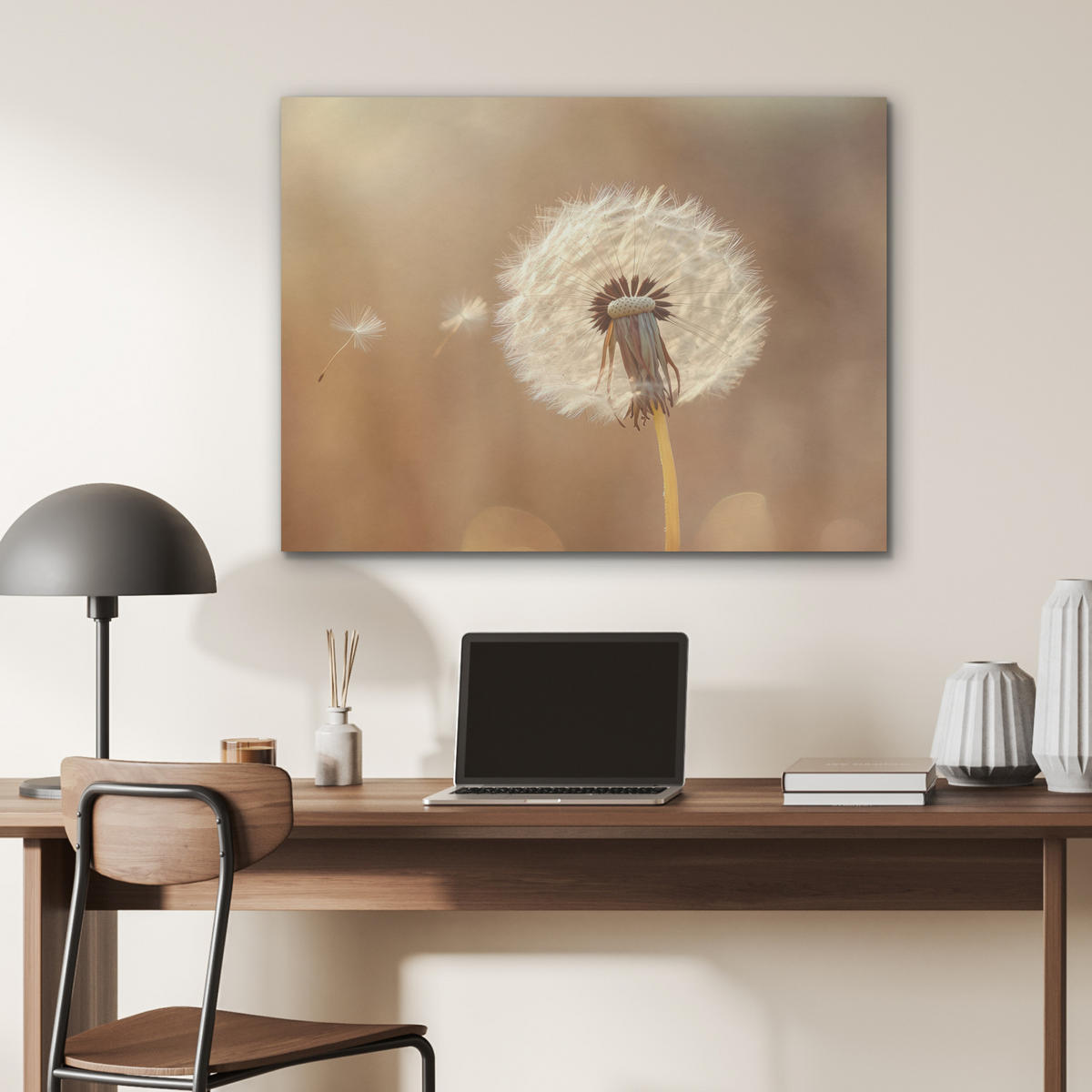 AKUSTIKPANEEL Löwenzahn - Beige - Natur - Blume 80x60 cm - Hellbraun, Textil (80/0.9/60cm) - MuchoWow