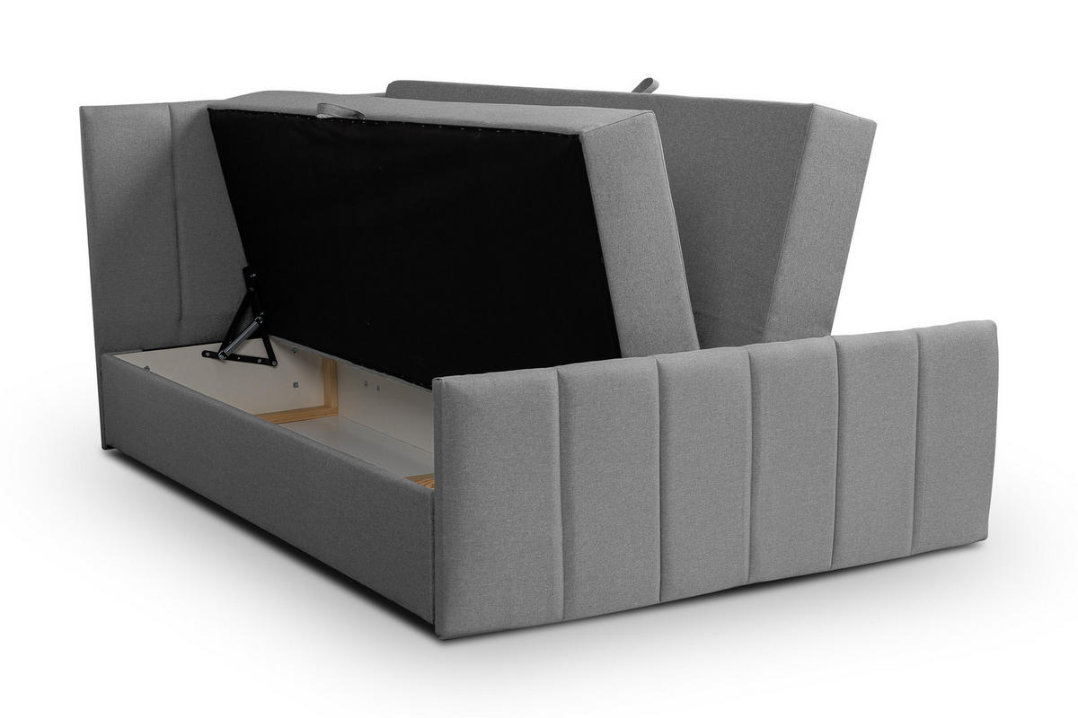 BOXBETT CLAUDINE mit 2 Bettkästen, 180x200, Farbe: Grau, Velourstoff, mit Bonell-Matratze inkl. Topper - Grau, Holz/Kunststoff (180/200cm) - VENASI MÖBEL