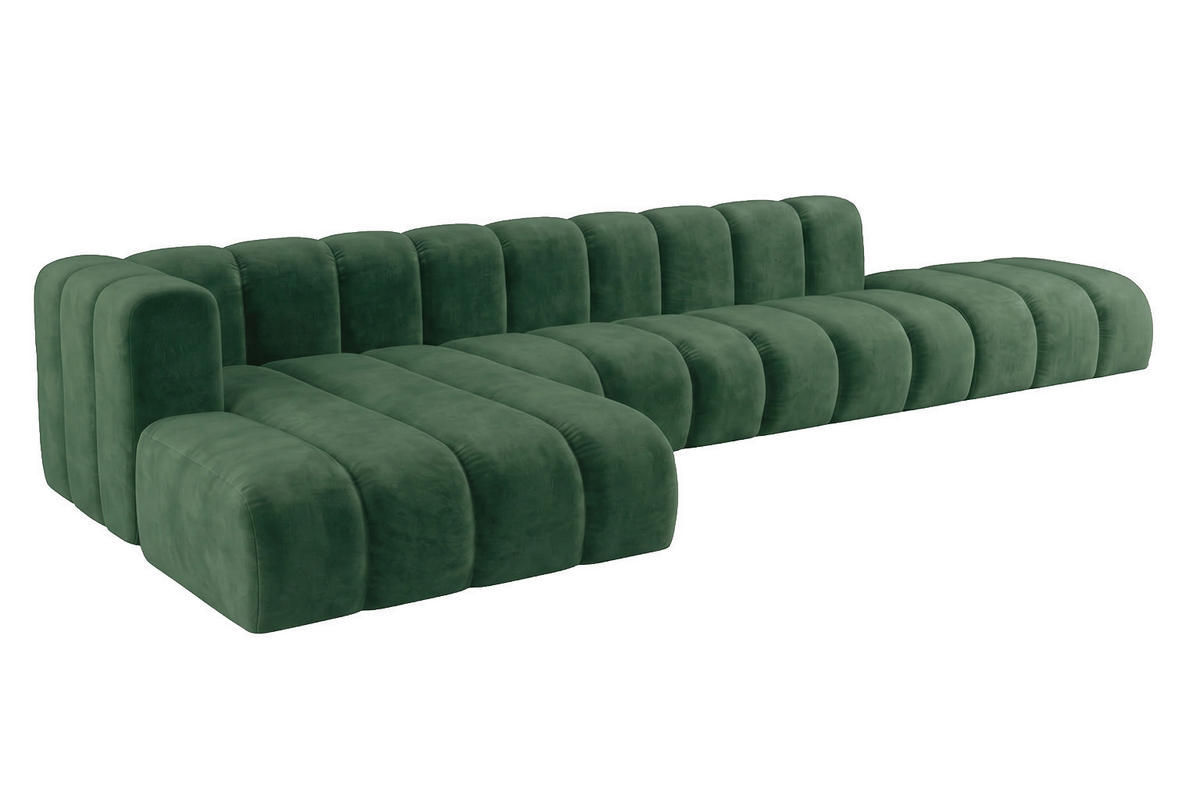ECKSOFA Modulares In L-Form Mit Hocker, Velvet-Stoff Riviera, Grün, Links, GRAND - Grün, Holz (386/179cm) - Kaiser Möbel