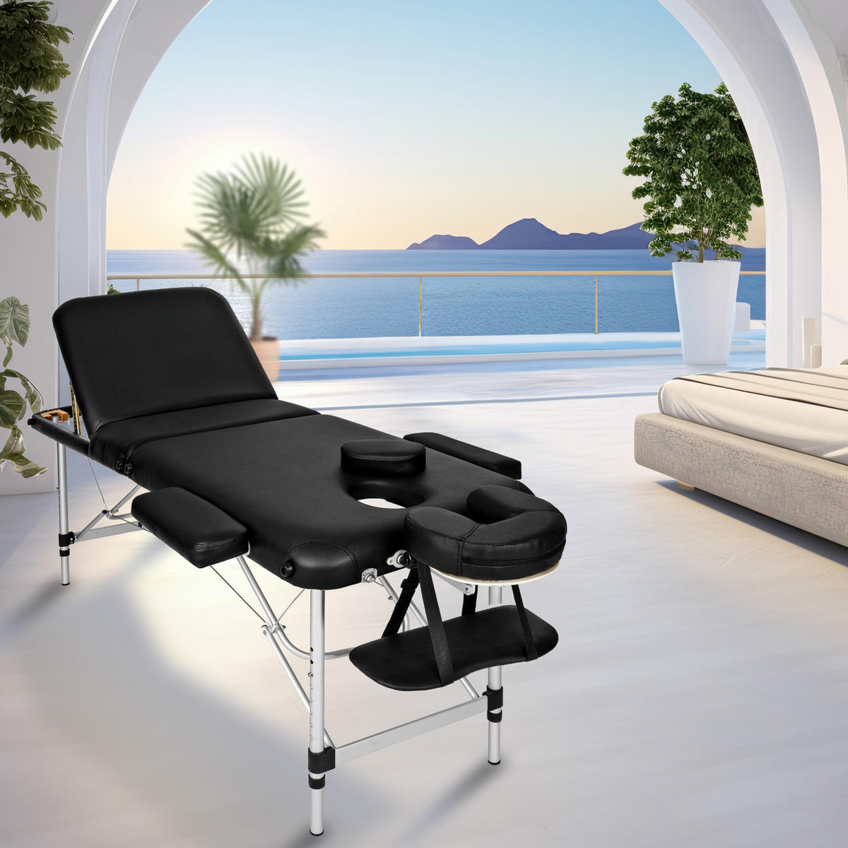 MASSAGELIEGE 3 Zonen, 210 x 95 x 89 cm,schwarz - Schwarz, Metall (95/89/210cm) - tectake