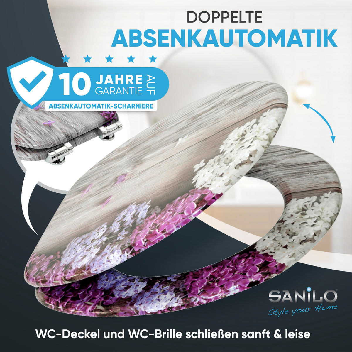 WC-SITZ mit Absenkautomatik Flieder - Violett, Holzwerkstoff (38/6/47cm) - Sanilo