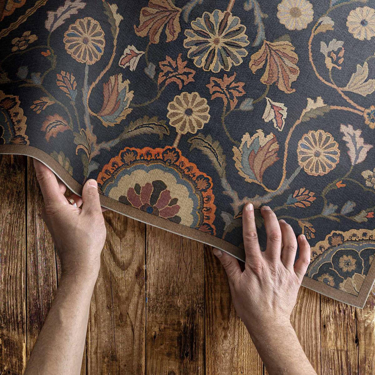 TEPPICH 100x150 cm Botanisches Ornament Vintage - Dunkelblau, Kunststoff (100/150cm) - Wallfluent