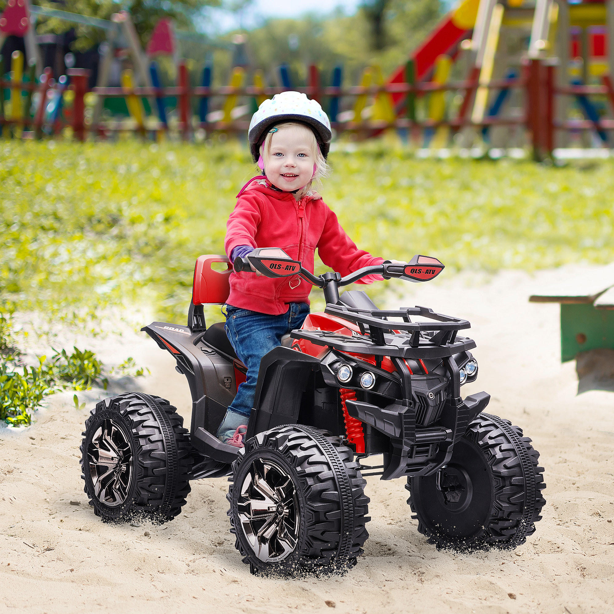 MINI ELEKTRO-QUAD KINDER, Rot/Gelb, Eisen+ Kunststoff - Rot, Metall (100/65/73cm) - HOMCOM
