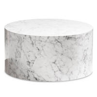 COUCHTISCH mit Hochglanz-Oberfläche, Marmor-Optik, Design rund, Weiß 60x60x30 cm - Weiß, Holzwerkstoff (60/60/30cm) - KADIMA DESIGN