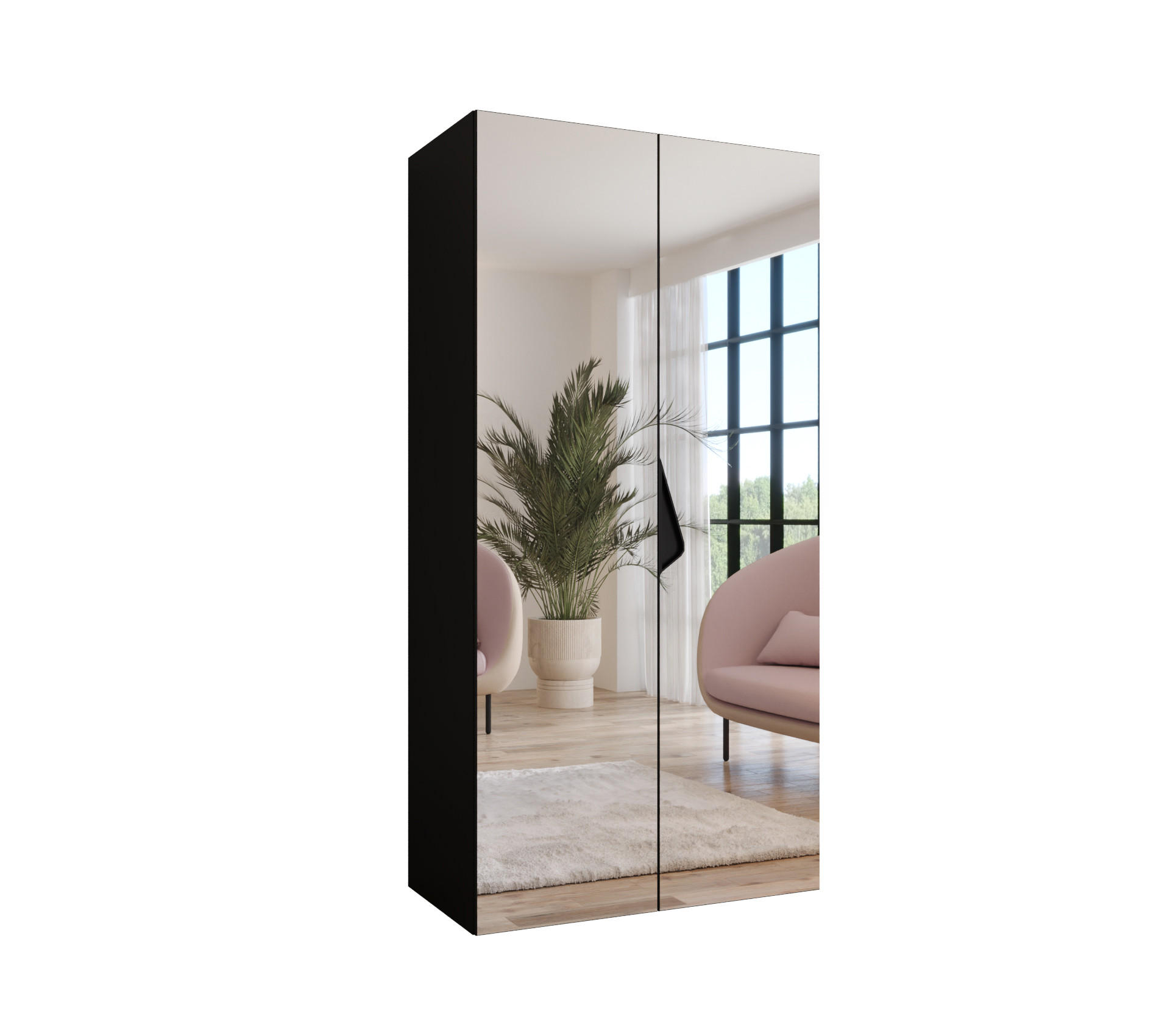 Abiks Möbel DREHTÜRENSCHRANK Schwarz, Schwarz 100cm × 52cm × 202cm