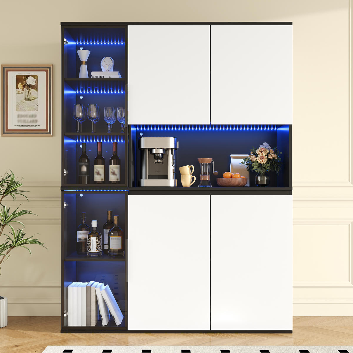 HOCHSCHRANK Vitrine LED Glaselemente Schwarz Weiß MDF - Multicolor, Holzwerkstoff (120/160/40cm) - FLIEKS