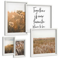 BILDER SET 5er Set - 50x50 cm & 20x30 cm & 40x60 cm Weißer Rahmen - Landschaftsgrasblumen Wärme - Weiß, Kunststoff (40/60cm) - TULUP